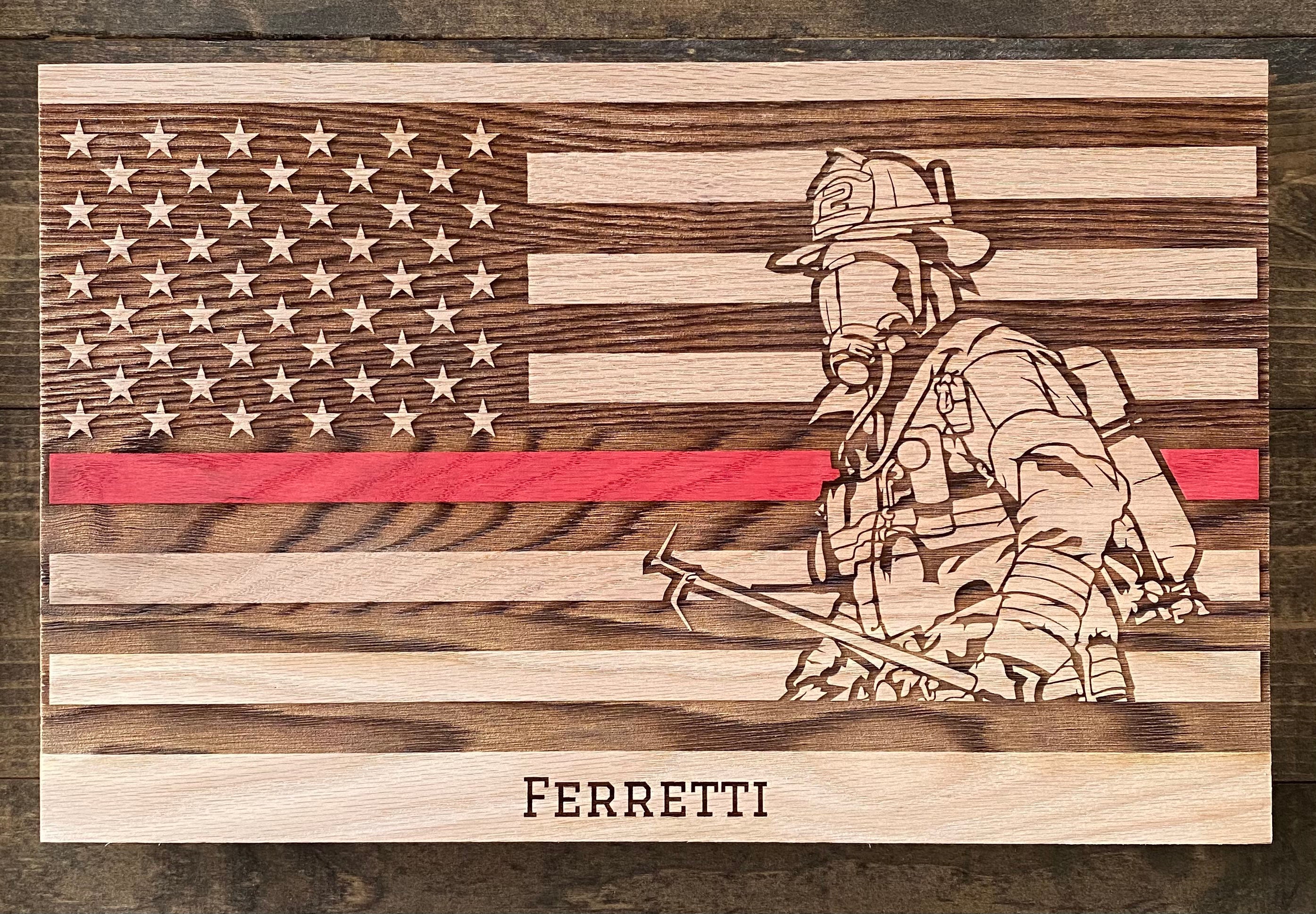 Firefighter wood flag / sign / plaque gift laser engraved Etsy
