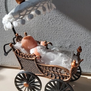 MADE TO ORDER one-twelfth Victorian doll carriage suitable for two-inch doll but can be customized up to a five-inch doll