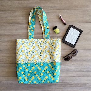 Tote Bag PDF Sewing Pattern. Two tones. Three fabrics. Easy to follow instructions. For confident beginners.