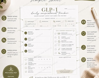 GLP-1 Daily Tracker afdrukbaar | Voeding, eiwitten, maaltijdlogboek (pdf-download)