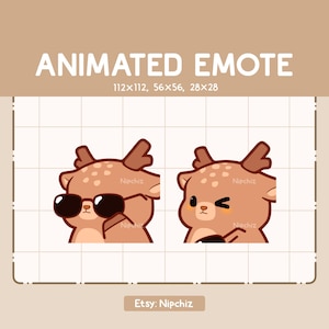 Animowana emotka Uroczy jeleń nosi okulary i mruga / Chibi zabawna emotka / Emotka do przesyłania strumieniowego / Emotka z kreskówek