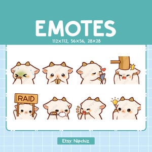 Chibi White Goat Emotes for Streaming - (8) kawaii Emotes – Cute Goat Emote Bundle – Funny Emotes