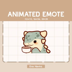 Animated Emote Dinosaur Ankylosaurus is Sipping a Cup of Coffee / Ready to Use / Funny Kawaii Emote / Cartoon Cute Emote