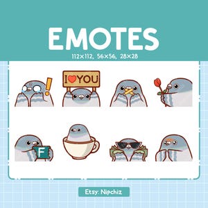 Pigeon Emotes / Cute Emoji Pack / 8 Pigeon Emotes for Streaming / Bundle Emotes
