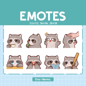 Raccoon Emotes / Cute Emoji Pack / 8 Raccoon Emotes for Streaming / Bundle Emotes