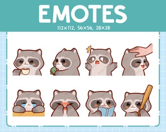 Raccoon Emotes / Cute Emoji Pack / 8 Raccoon Emotes for Streaming / Bundle Emotes