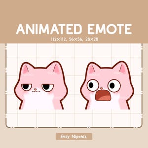 Animated Emote Chibi Pink Cat is Suddenly Shocked / Ready to Use / Funny Kawaii Emote / Cartoon Cute Emote