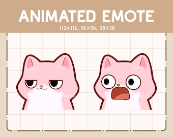 Gesto animado: Gato chibi rosa de repente sorprendido / Listo para usar / Gesto kawaii divertido / Gesto lindo de dibujos animados