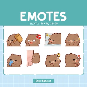 Emotes grizzly / Pack d'émoticônes mignons / 8 émoticônes ours en streaming / Lot d'émoticônes