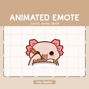 Animated Emote Cute Axolotl is Eating Ramen Noodles / Kawaii Cartoon Emote / Chibi Emote For Streamer / Ready to Use