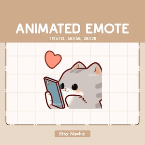 Animated Cute Gray Tabby Cat is Holding and Tapping His Phone - Adorable Emote - Funny Emote for Streaming - Kawaii Emote