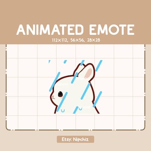 Emote animée Lapin adorable attend par temps de pluie / Emote adorable dessin animé / Prêt à l'emploi / Emote mignon