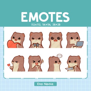 Emotes hermine mignon | 8 émoticônes pour streamer | Pack d'émotes Hermine mignon | Émoticônes amusantes