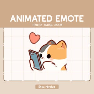 Animated Cute Calico Cat is Holding and Tapping His Phone / Kawaii Cartoon Emote / Chibi Emote For Streamer / Ready to Use