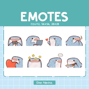 Emoticones de tiburón ballena para streaming / Emoji de animales kawaii / (8) lindo paquete de emoticones de tiburón ballena