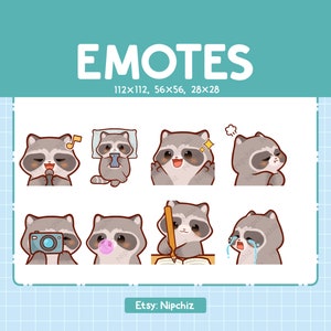 Emoticones de mapache para streamers (8) - Mapache lindo kawaii - Paquete de emojis para streaming