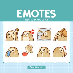 Emoticones de lechuza común / Paquete de 8 lindos emotes de lechuza común / Paquete de emojis kawaii para streamers