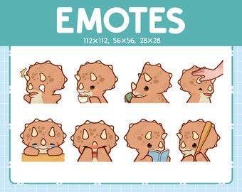 Triceratops Emotes / 8 Cute Dinosaur Bundle / Emotes for Streamer Kawaii Emoji Pack