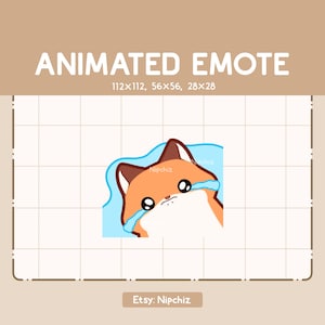 Animowana emotka Smutny Lis Płacze Mnóstwem Łez z Łzawiącymi Oczami / Chibi Zabawna emotka / Emotka do Streamingu / Emotka z Kreskówek
