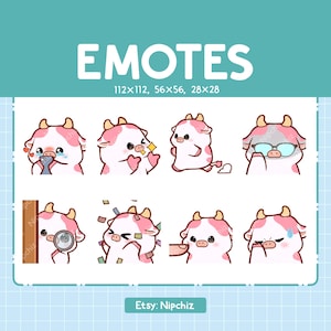 Cute Pink Cow Emotes 8 Pack | Chibi Pink Cow Emotes for Streamer | Kawaii Emoji Set