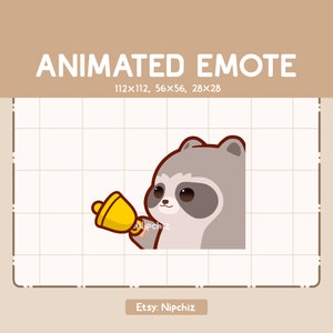 Animated Emote Raccoon Is Trying to Get The Attention By Ringing a Bell / Emote for Streamer / Cartoon Emote