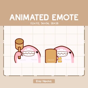 Animated Emote Cute Pink Shark is Knocking the Hammer - Adorable Funny Emote - Cartoon Emote for Streaming - Cute Emote