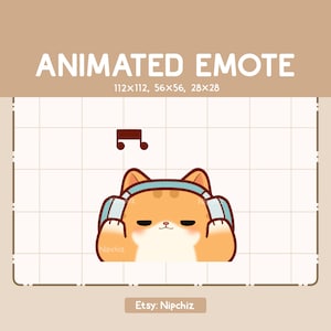 Animated Emote Chubby Orange Tabby Cat Wearing Headphone / Adorable Chibi Emote / Cartoon Emote for Streaming