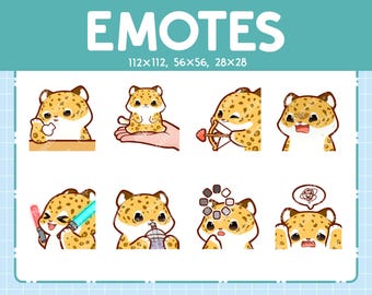 Kawaii Leopard Emotes (8) – Cute Emotes for Streamer – Chibi Leopard Emoji Bundle