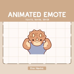 Animated Emote Cute Triceratops is Flexing his Muscle - Ready to Use - Chibi Emote