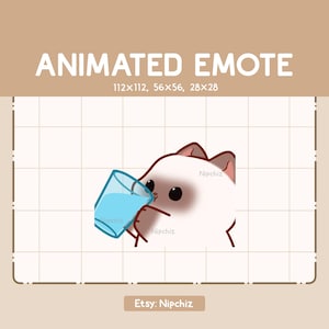 Animated Emote Chibi Siamese Cat is Drinking a Glass Of Water - Cartoon Emote - Funny Emote for Streaming - Ready to Use