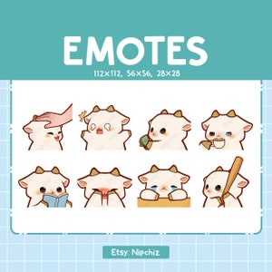 Emoticones de cabra blanca / Paquete de emojis lindos / 8 emotes de cabra para transmisión / Paquete de emotes
