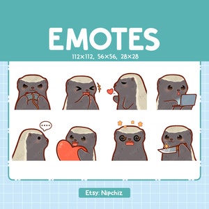 Honey Badger Emotes for Streaming | Kawaii Animal Emoji | (8) Cute Honey Badger Emote Pack