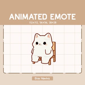 Gesto animado: adorable gato blanco sentado en una silla y moviendo sus patas / Gesto kawaii / Gesto adorable para transmisión / Listo para usar