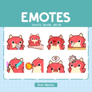 Chibi Red Dragon Emotes för streaming - (8) kawaii Emotes – Söt Red Dragon Emote-paket – Roliga Emotes