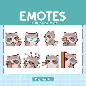 Raccoon Emotes / 8 Cute Raccoon Bundle / Emotes for Streamer Kawaii Emoji Pack