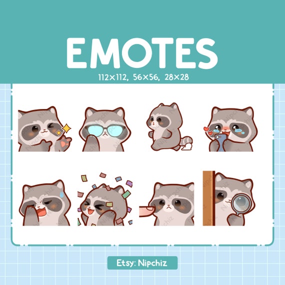 Raccoon Emotes / 8 Cute Raccoon Bundle / Emotes for Streamer Kawaii Emoji Pack