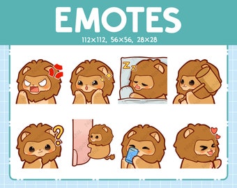 Emotes Lion / 8 Cute Emotes for Streaming / Digital / Chibi Lion Emote Bundle