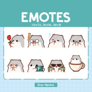 Chibi Grey Hamster Emotes for Streamer (8) - Kawaii Cute Grey Hamster - Emoji Pack for Streaming