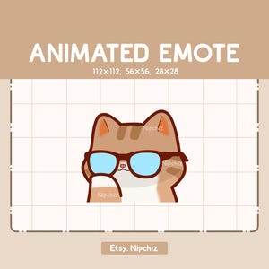 Animated Emote Brown Tabby Cat with Glasses is Getting Serious / Adorable Cartoon Emote / Ready to Use / Cute Emote