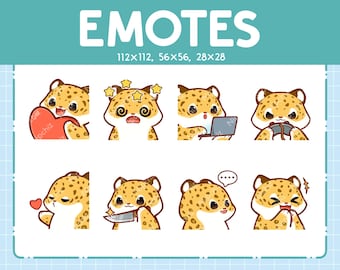 Leopard Emotes for Streaming | Kawaii Animal Emoji | (8) Cute Leopard Emote Pack