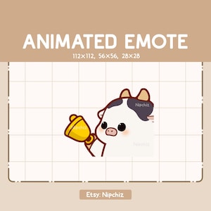 Animated Emote Cow Is Trying to Get The Attention By Ringing a Bell / Adorable Cartoon Emote / Ready to Use / Cute Emote
