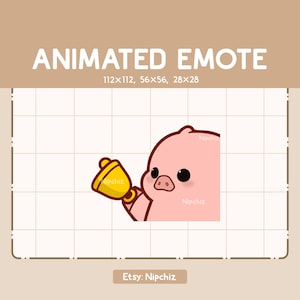Emoticono animado de cerdo que intenta llamar la atención tocando una campana / Emoticono gracioso y tierno / Emoticono para transmisión / Emoticono kawaii