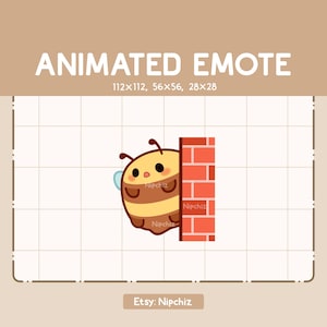 Animowana emotka Urocza pszczoła ciekawie wygląda przez róg ściany - Zabawna emotka z kreskówek - Gotowa do użycia - Emotka Chibi dla Streamera