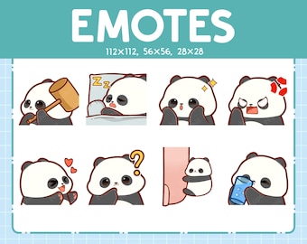 May include: A set of nine panda bear emoticons in various poses, including sleeping, surprised, angry, and drinking. The emoticons are in different sizes, with the largest being 112 pixels by 112 pixels and the smallest being 28 pixels by 28 pixels.