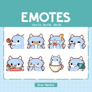 Pacchetto Blue Dragon / Emote per lo streaming / 8 graziose emote Blue Dragon / Emote kawaii / Pacchetto emoji divertenti