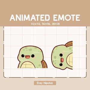 Emoticono animado: una linda tortuga sorprendente aparece desde todos los ángulos. Emoticono adorable. Emoticono divertido para transmisión. Emoticono kawaii