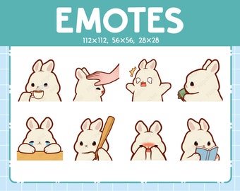 Cute Rabbit Emotes 8 Pack | Chibi Bunny Emotes for Streamer | Kawaii Emoji Set