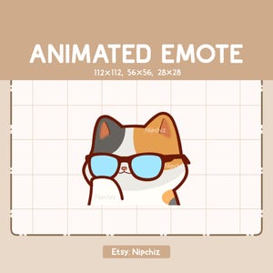 Animated Emote Calico Cat with Glasses is Getting Serious - Cute Cartoon Emote - Ready to Use – Chibi Emote for Streaming