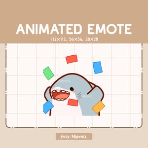 Emote animado Tiburón alegre celebrando - Emote de dibujos animados divertido - Listo para usar - Emote Chibi para transmisores
