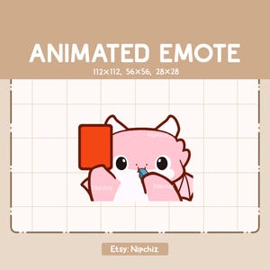 Emote animé Adorable dragon rose mignon soufflant dans un sifflet et montrant un carton rouge / Prêt à l'emploi / Emote drôle mignon